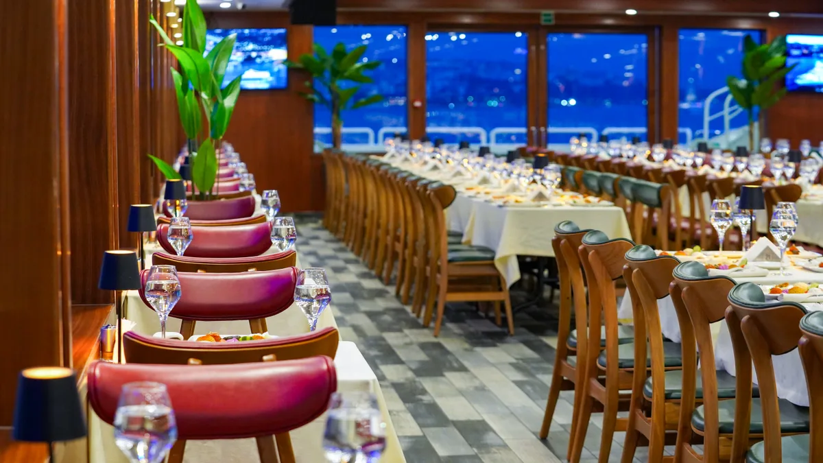 Full dining hall aboard the AMOR during the Bosphorus cruise