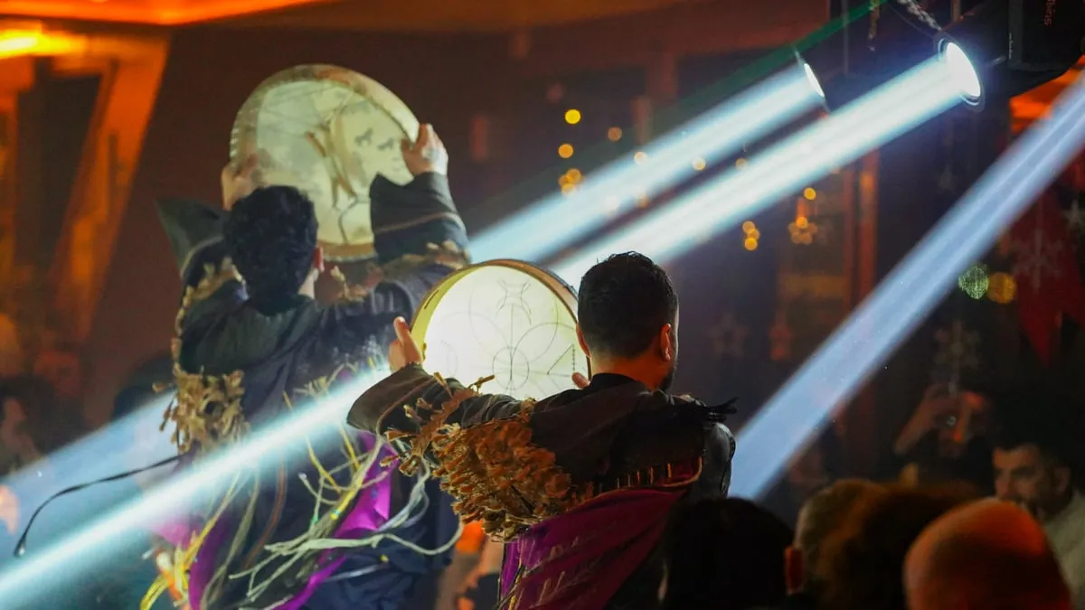Oba Dombra shaman drum performance opening the show on the AMOR dinner cruise