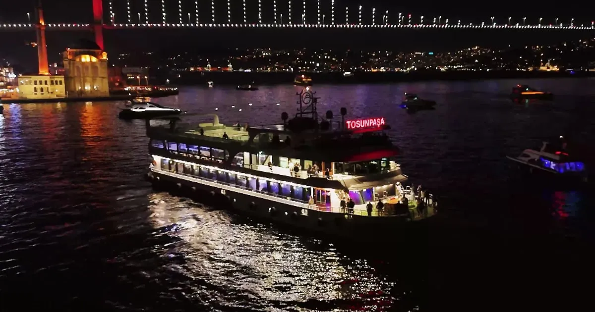 Aerial night view of the Tosunpaşa cruise on the Bosphorus