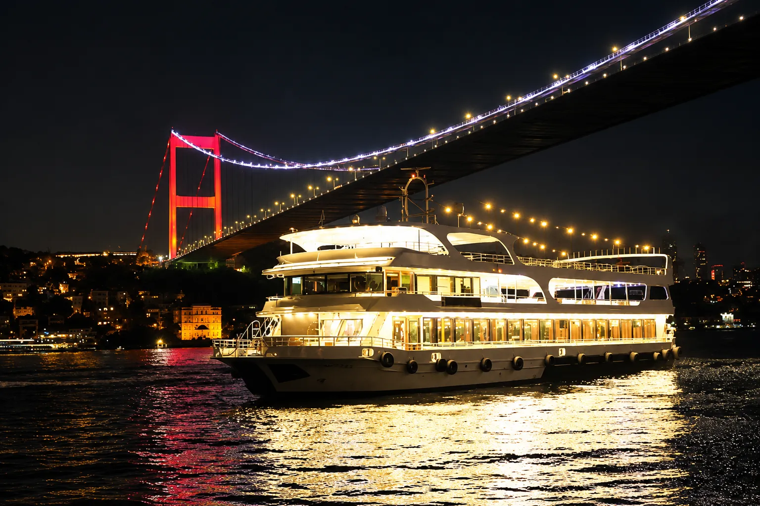 Bosphorus Bridge night view from the Tosunpaşa cruise