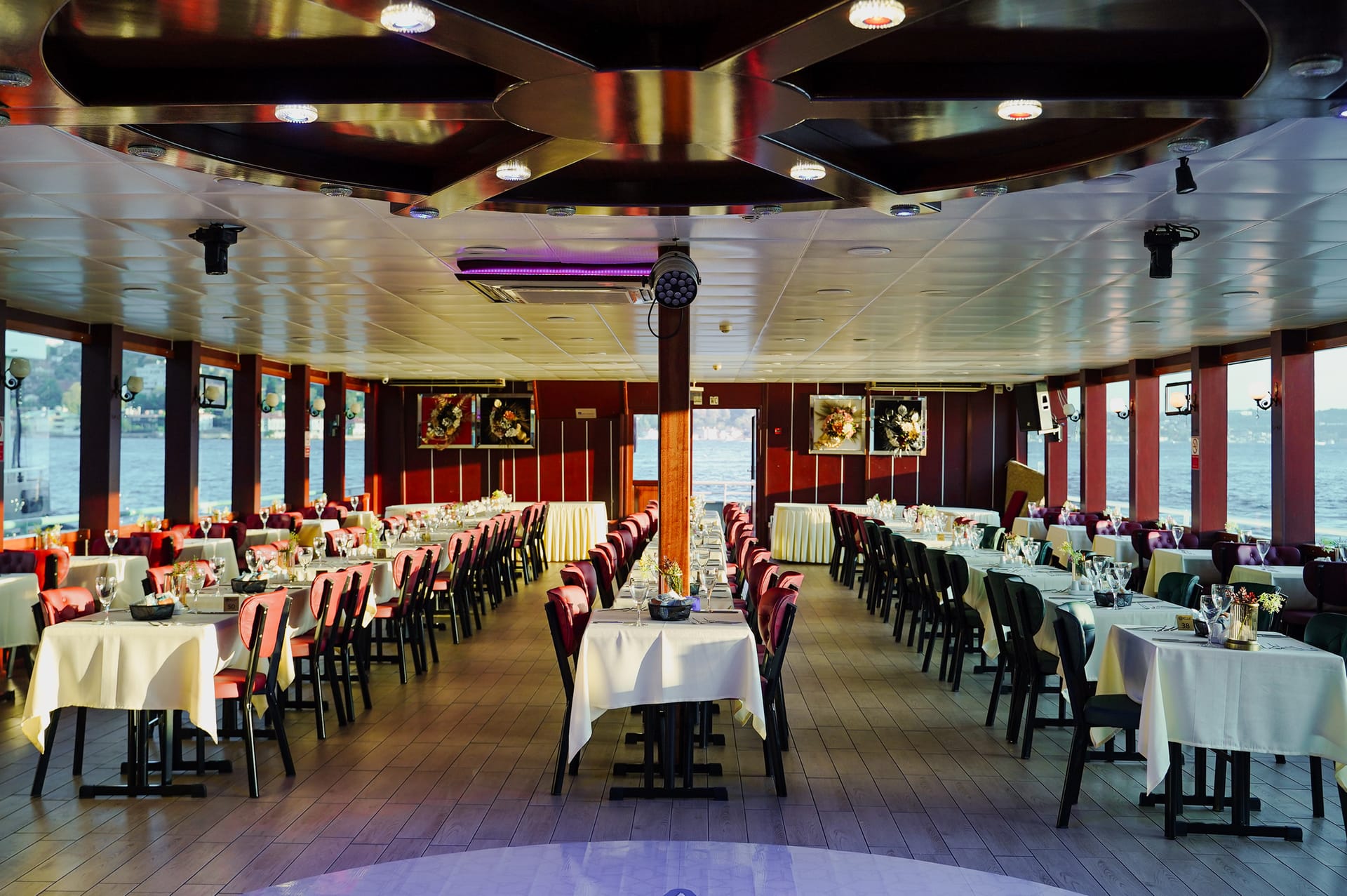 Interior of a luxury Bosphorus cruise dining hall